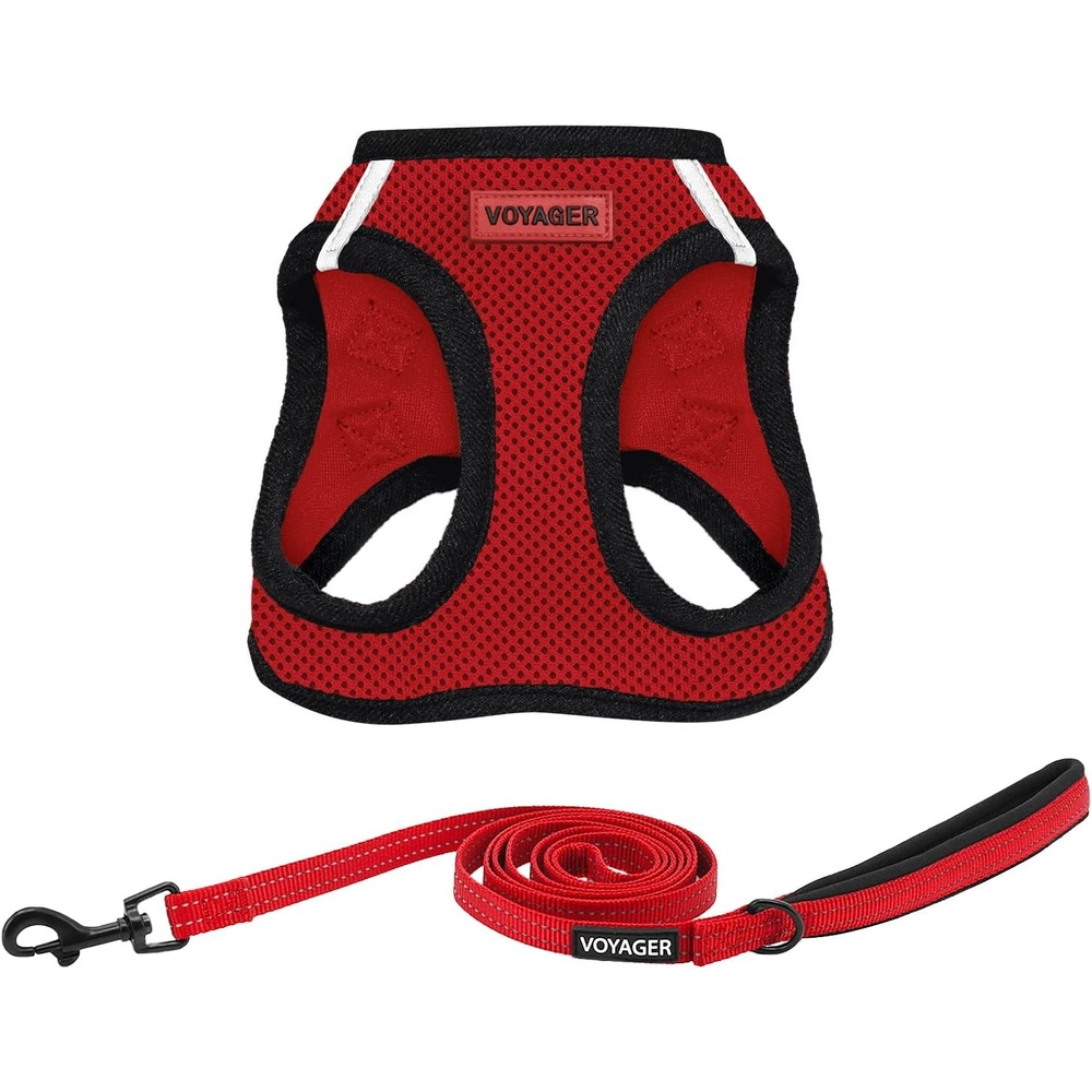 image:imageBest Pet Supplies Voyager Stepin Air All Weather Mesh Harness and Reflective Dog 5ft Leash Combo with Neoprene Handle for Small Medium and Large Breed Puppies OrangeBlack Trim SmallRedBlack Trim