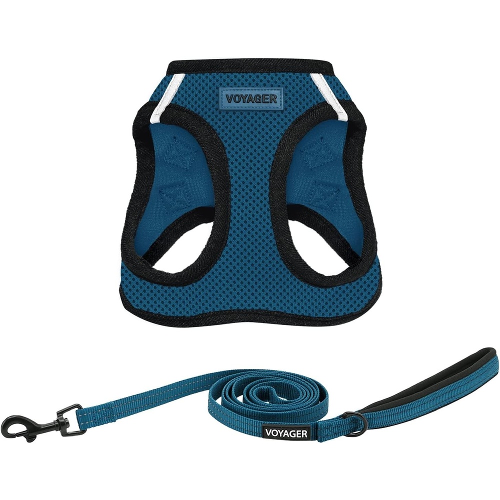 image:imageBest Pet Supplies Voyager Stepin Air All Weather Mesh Harness and Reflective Dog 5ft Leash Combo with Neoprene Handle for Small Medium and Large Breed Puppies OrangeBlack Trim SmallBlueBlack Trim