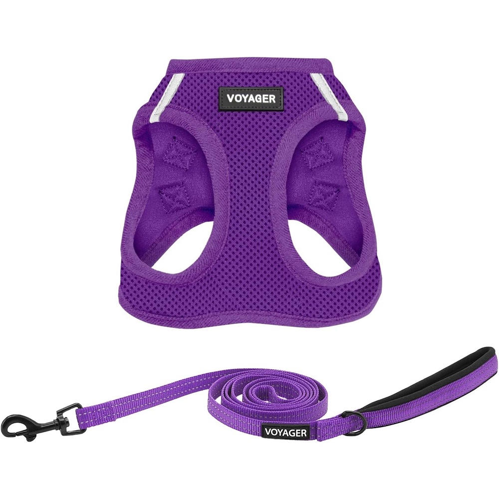 image:imageBest Pet Supplies Voyager Stepin Air All Weather Mesh Harness and Reflective Dog 5ft Leash Combo with Neoprene Handle for Small Medium and Large Breed Puppies OrangeBlack Trim SmallHarness Leash Set Purple