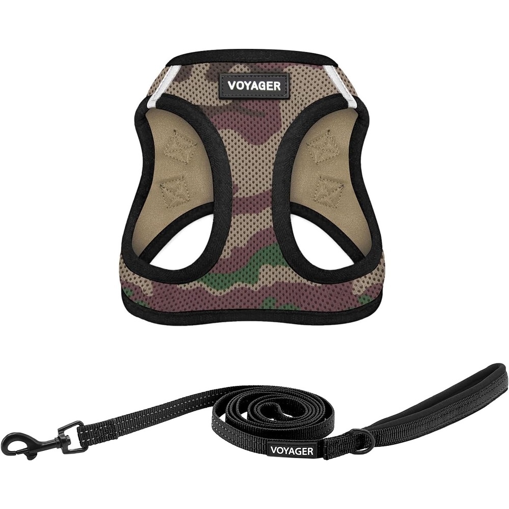 image:imageBest Pet Supplies Voyager Stepin Air All Weather Mesh Harness and Reflective Dog 5ft Leash Combo with Neoprene Handle for Small Medium and Large Breed Puppies OrangeBlack Trim SmallArmyBlack Trim