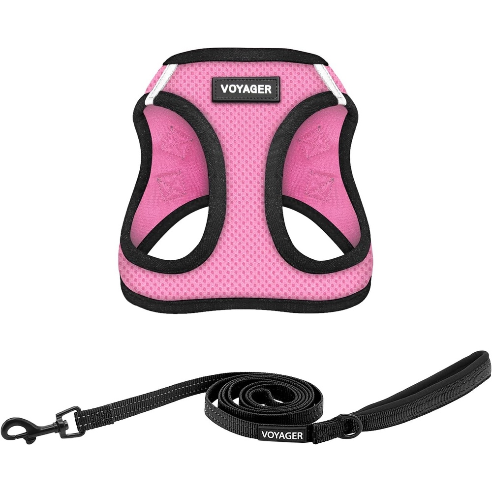image:imageBest Pet Supplies Voyager Stepin Air All Weather Mesh Harness and Reflective Dog 5ft Leash Combo with Neoprene Handle for Small Medium and Large Breed Puppies OrangeBlack Trim SmallPinkBlack Trim