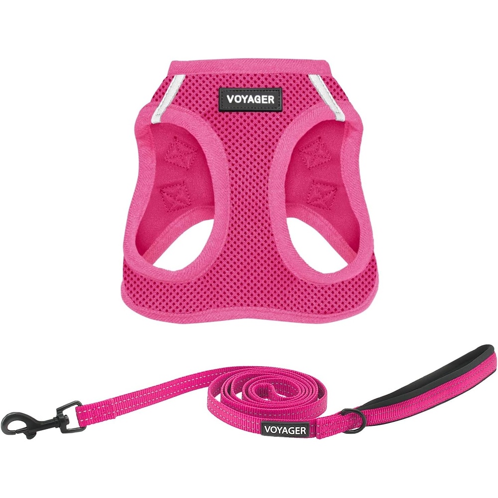 image:imageBest Pet Supplies Voyager Stepin Air All Weather Mesh Harness and Reflective Dog 5ft Leash Combo with Neoprene Handle for Small Medium and Large Breed Puppies OrangeBlack Trim SmallHarness Leash Set Fuchsia