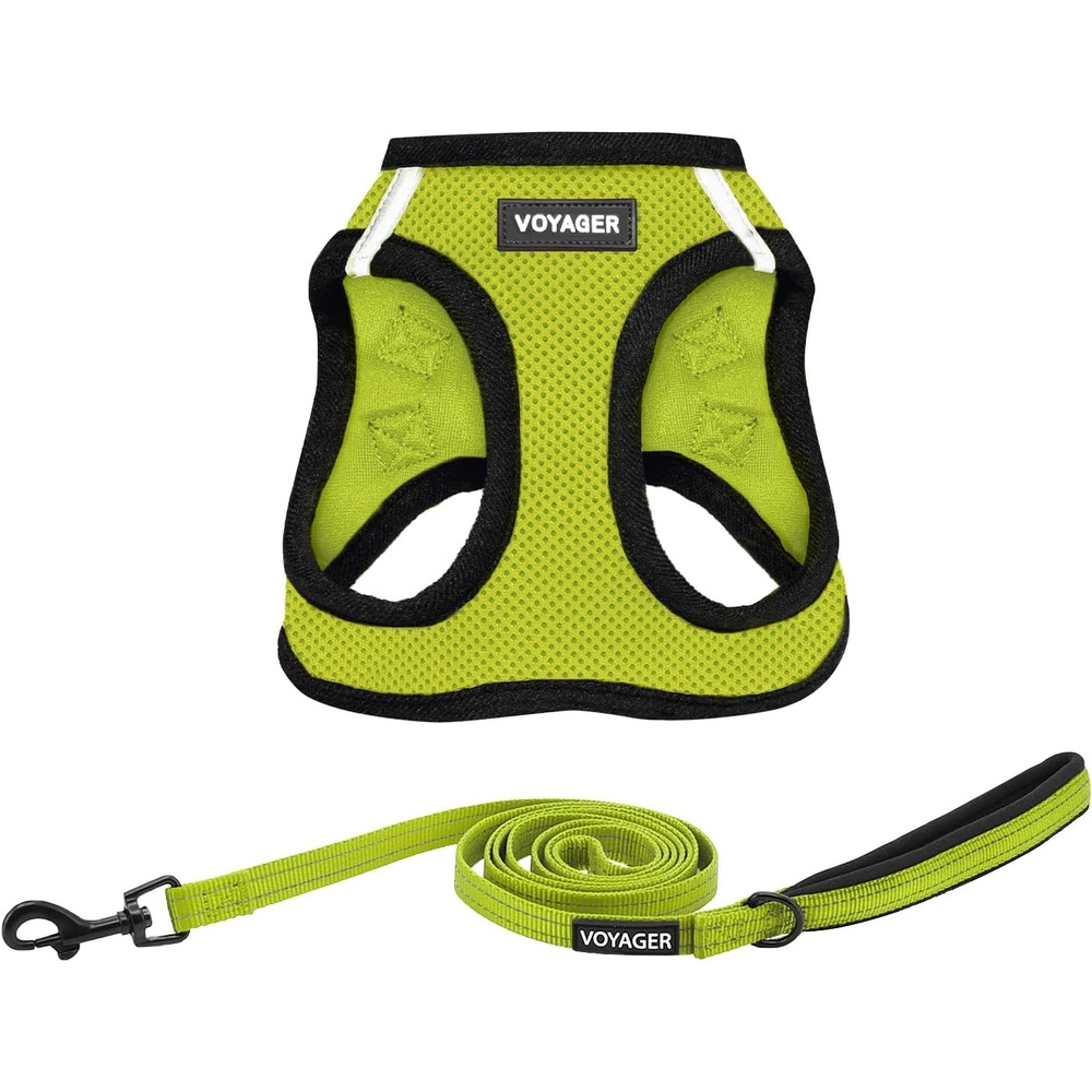 image:imageBest Pet Supplies Voyager Stepin Air All Weather Mesh Harness and Reflective Dog 5ft Leash Combo with Neoprene Handle for Small Medium and Large Breed Puppies Set LimeBlack Trim Small