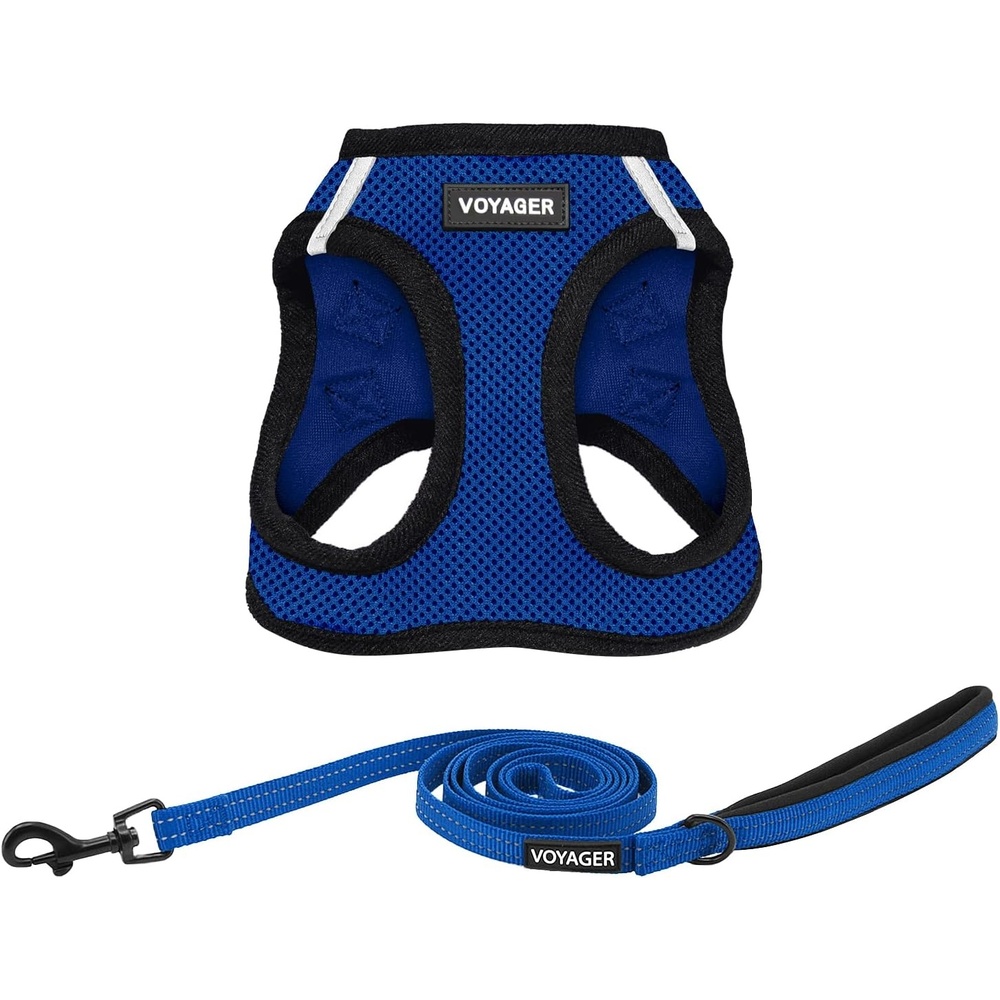 image:imageBest Pet Supplies Voyager Stepin Air All Weather Mesh Harness and Reflective Dog 5ft Leash Combo with Neoprene Handle for Small Medium and Large Breed Puppies OrangeBlack Trim SmallRoyal BlueBlack Trim