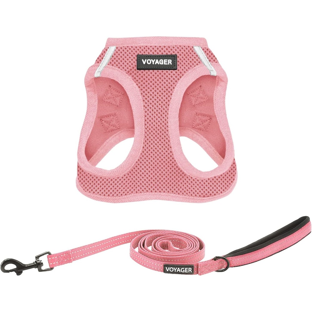 image:imageBest Pet Supplies Voyager Stepin Air All Weather Mesh Harness and Reflective Dog 5ft Leash Combo with Neoprene Handle for Small Medium and Large Breed Puppies OrangeBlack Trim SmallHarness Leash Set Pink