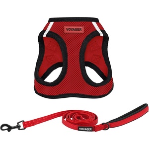 image:imageBest Pet Supplies Voyager Stepin Air All Weather Mesh Harness and Reflective Dog 5ft Leash Combo with Neoprene Handle for Small Medium and Large Breed Puppies  OrangeBlack Trim SmallRedBlack Trim