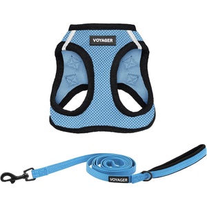 image:imageBest Pet Supplies Voyager Stepin Air All Weather Mesh Harness and Reflective Dog 5ft Leash Combo with Neoprene Handle for Small Medium and Large Breed Puppies  OrangeBlack Trim SmallBaby BlueBlack Trim