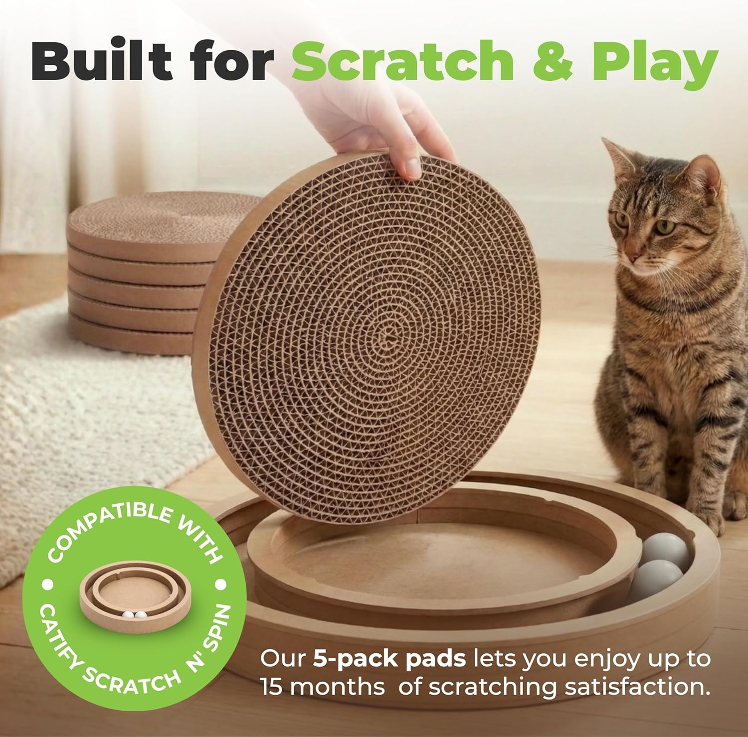 image:imageBest Pet Supplies Catify Cat Scratcher Fun Interactive Scratchers Posts Poles Claw Safe Furniture Saver Indoor Play Support Natural Cat Behaviors Heavy Duty Beige LogRound5 Pack