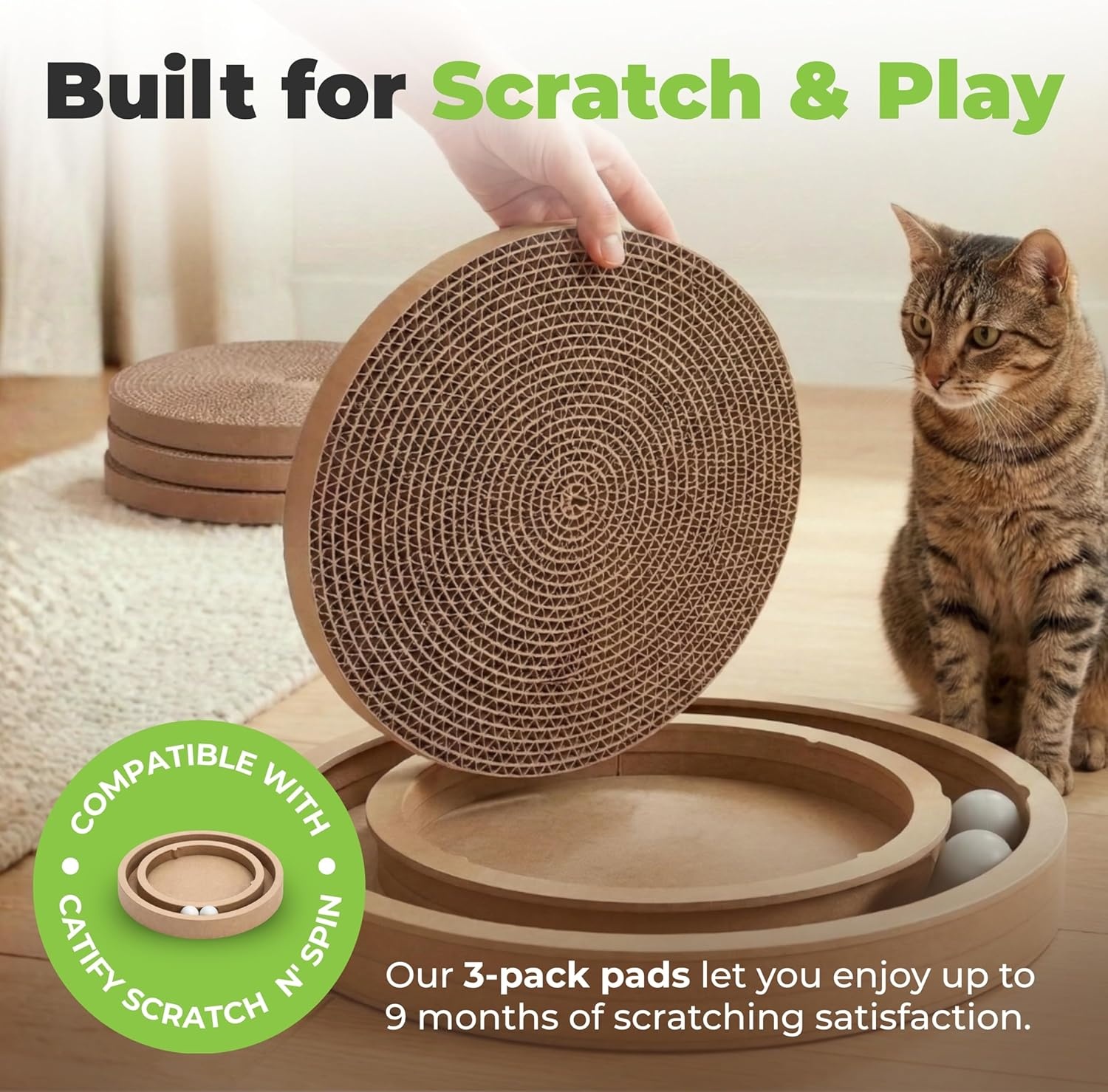 image:imageBest Pet Supplies Catify Cat Scratcher Fun Interactive Scratchers Posts Poles Claw Safe Furniture Saver Indoor Play Support Natural Cat Behaviors Heavy Duty Beige LogRound3 Pack