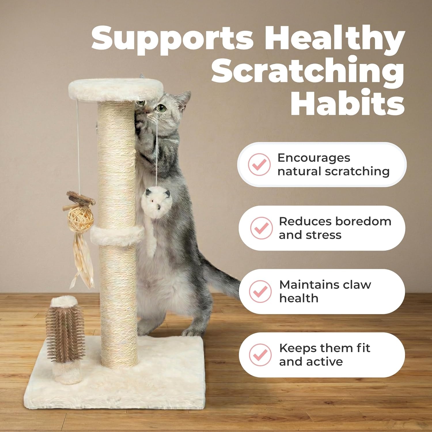 image:imageBest Pet Supplies Catify Cat Scratcher Fun Interactive Scratchers Posts Poles Claw Safe Furniture Saver Indoor Play Support Natural Cat Behaviors Heavy Duty Beige LogBeige Scratching Post H 33